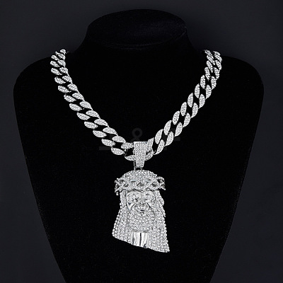 Alloy Crystal Rhinestone Jesus Pendant Necklaces for Men FS-WGEB413-01-1