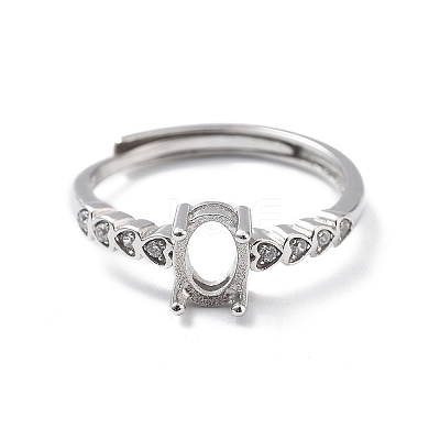 Adjustable Rhodium Plated 925 Sterling Silver Clear Cubic Zirconia Ring Components STER-C011-05P-1