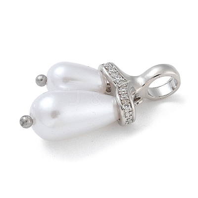 Rack Plating Brass Micro Pave Clear Cubic Zirconia with ABS Plastic Pearl Pendants KK-G515-57P-1