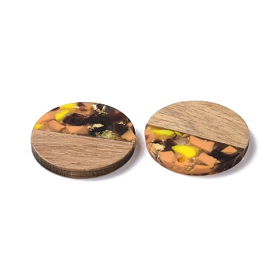 Transparent Resin & Walnut Wood Pendants RESI-N025-045-1