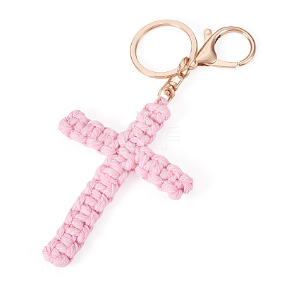 Cotton Cord Cross Keychains AJEW-TAC0031-03A-1