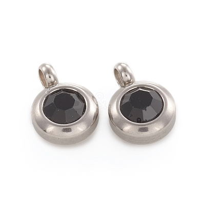 Trendy Original Color 304 Stainless Steel Grade A Rhinestone Flat Round Charm Pendants RB-M030-06H-1