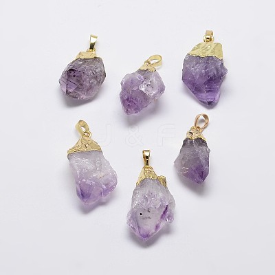 Natural Amethyst Nuggets Golden Plated Pendants G-P077-36-1