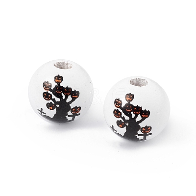 Halloween Printed Natural Wood European Beads WOOD-C014-01C-1