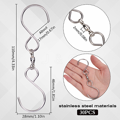 30Pcs Stainless Steel Spinning S Shaped Hooks AJEW-SP0001-43-1