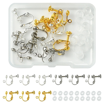 12Pcs 3 Colors Brass Screw On Clip-on Earring Findings KK-FS0001-29-1