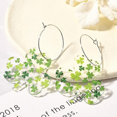 Acrylic Clover Hoop Earrings EJEW-M074-04P-1
