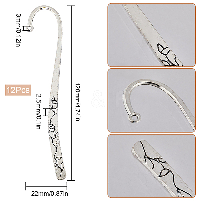 12Pcs Tibetan Style Alloy Bookmarks Findings with Hole PALLOY-SC0004-30-1