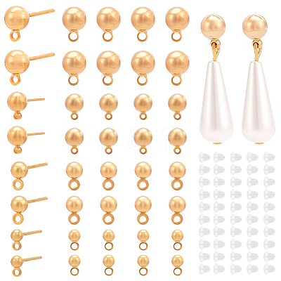 40Pcs 4 Size Rack Plating Brass Ball Stud Earring Post KK-BC0009-94-1