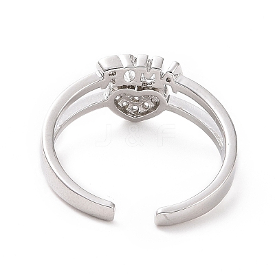 Clear Cubic Zirconia Heart with Word Amor Open Cuff Ring RJEW-I094-06P-1