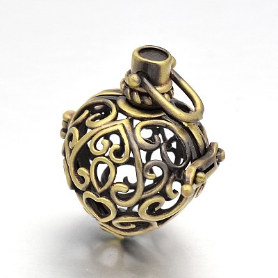 Heart Brass Hollow Cage Pendants KK-D389-02AB-RS-1