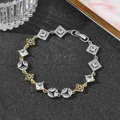 Brass Micro Pave Clear Cubic Zirconia Link Chain Bracelets for Women BJEW-C156-06C-GP-1