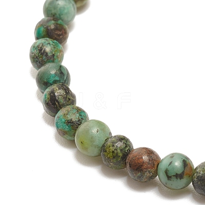 Natural Australian Turquoise(Jasper) Round Beaded Stretch Bracelet with Leaf Charm BJEW-JB07587-02-1