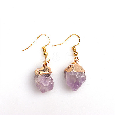 Nuggets Natural Amethyst Pendant Necklaces & Dangle Earrings Sets FS-WGD81FA-01-1