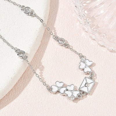 Brass Pave Clear Cubic Zirconia Clover Envelope Link Bracelets KK-CBA6980-18P-1
