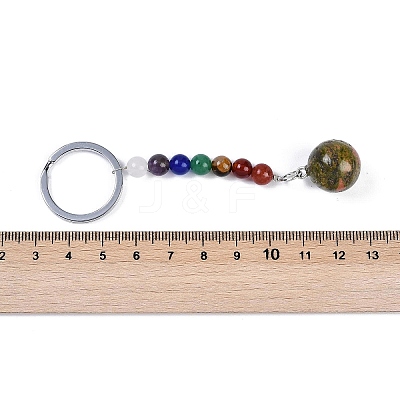 Natural Unakite Round Beaded Keychain G-H076-01P-07-1