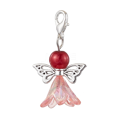 Angel Acrylic & Glass Pearl Pendant Decorations HJEW-JM02364-02-1