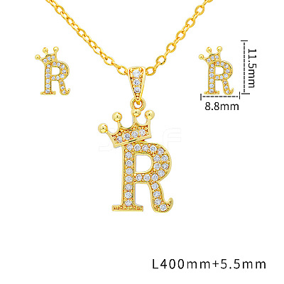 Brass Micro Pave Clear Cubic Zirconia Pendant Necklaces & Stud Earrings Sets FS-WG8C370-18-1