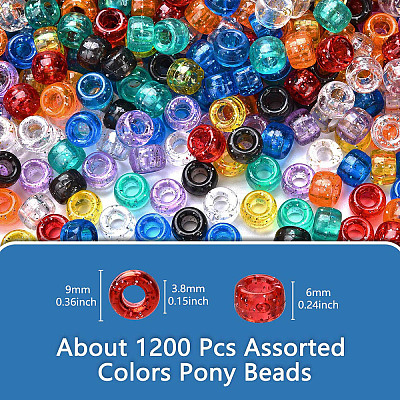 1200Pcs 10 Colors Transparent Plastic Beads KY-YW0001-83-1