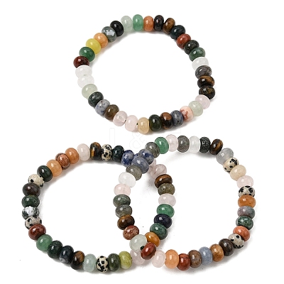 Natural Mixed Stone Rondelle Beaded Stretch Bracelets for Women GG-CBA3F02-07-1
