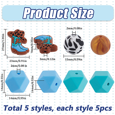25Pcs 5 Styles Silicone Beads SIL-SC0002-08-1