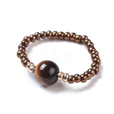 Natural Tiger Eye Stretch Rings RJEW-JR00255-02-1