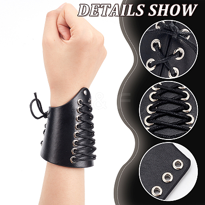 Adjustable PU Leather Cord Bracelet with Wax Cotton Cords AJEW-WH0248-457B-1