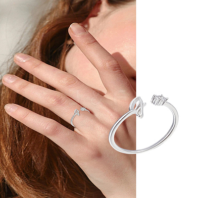 1Pc Letter Brass Rhinestone Open Cuff Rings for Women AJEW-LP0004-47I-S-1