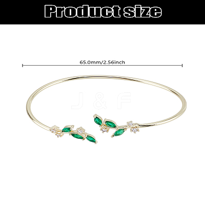 1Pc Elegant Brass Cubic Zirconia Leaf Cuff Bangles for Women BJEW-LP0003-33G-02-1