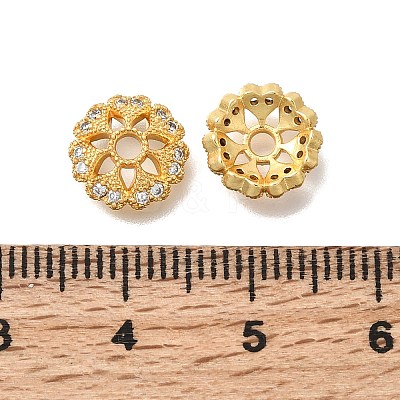 Brass Micro Pave Clear Cubic Zirconia Bead Caps KK-G600-11G-1