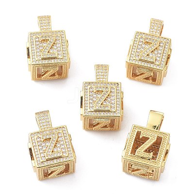 Alphabet Brass Micro Pave Clear Cubic Zirconia Pendants ZIRC-O045-01G-Z-1