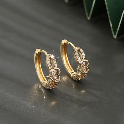 Brass Micro Pave Cubic Zirconia Heart Hoop Earrings for Women WG82A9C-01-1