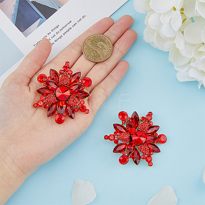 2Pcs Rhinestone Flower Brooch Pin JEWB-HY0001-10B-1