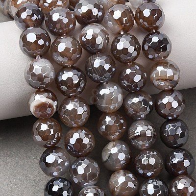 Electroplated Natural Agate Beads Strands G-B191-A07-8mm-12-1