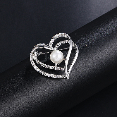 Heart Alloy Rhinestone Brooches for Women PW-WGCAEA0-02-1