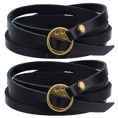 2Pcs Cowhide Wrap Bracelets BJEW-GF0001-35B-1