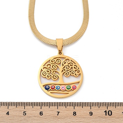 Tree of Life & Evil Eye 201 Stainless Steel Herringbone Chains Pendant Necklaces NJEW-K253-34G-1