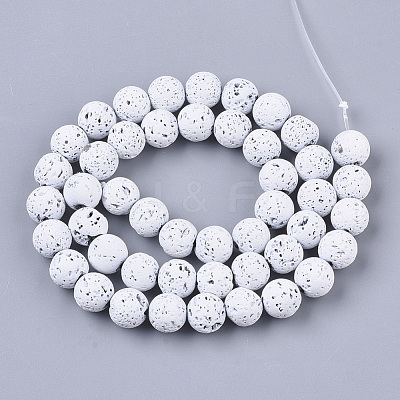 Spray Painted Natural Lava Rock Beads Strands G-N0324-C-10-1