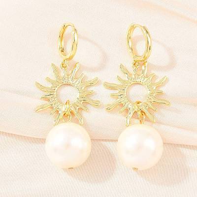 Sun Brass Hoop Earrings EJEW-Z164-13G-1