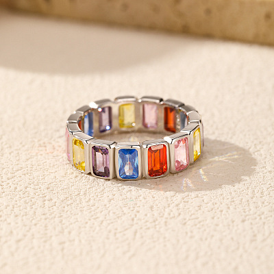 925 Sterling Silver Micro Pave Colorful Cubic Zirconia Finger Rings FS-WGC9F63-20-1