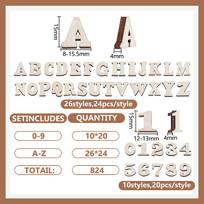 824Pcs Unfinished Wood Chips DIY-WR0005-22-1