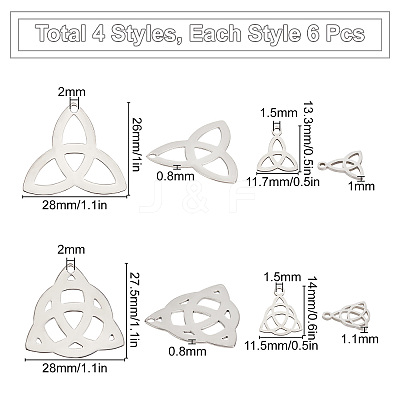 24Pcs 4 Style 304 Stainless Steel Pendants STAS-SC0003-59-1