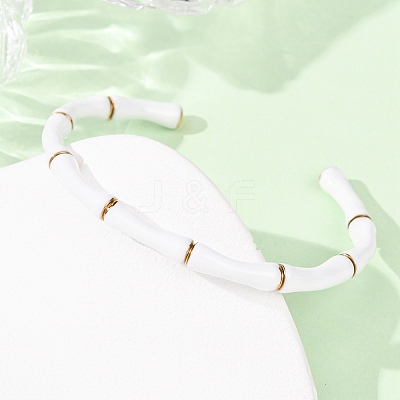 304 Stainless Steel Enamel Cuff Bangles for Women BJEW-G780-01G-1
