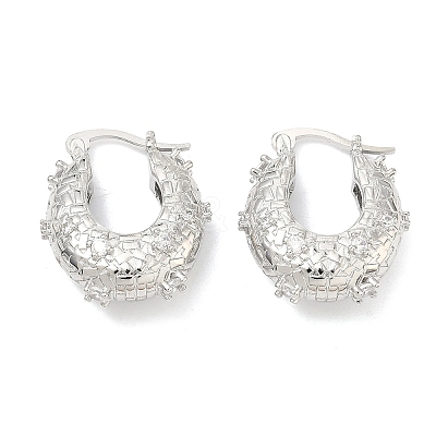 Brass Micro Pave Clear Cubic Zirconia Hoop Earrings LS-EJEW-C181-07P-1