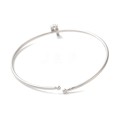 Rack Plating Brass Micro Pave Clear Cubic Zirconia Letter Open Cuff Bangles BJEW-A018-01P-P-1
