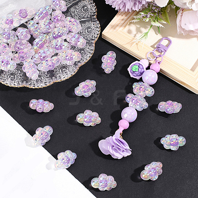 35Pcs UV Plating Rainbow Iridescent Acrylic Beads PACR-PA0001-23B-1