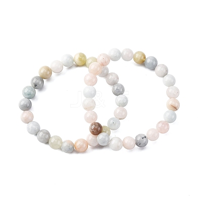 Natural Morganite Round Beaded Stretch Bracelets for Men Women BJEW-G743-01H-1