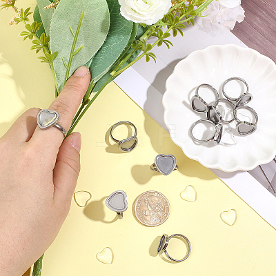 DIY 304 Stainless Steel Heart Finger Rings Making Kits STAS-HY0001-96-1