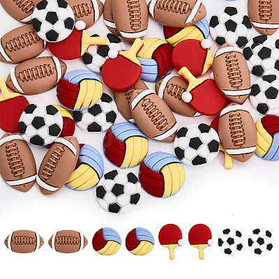 64Pcs 4 Styles Sports Theme Opaque Resin Cabochons RESI-CA0001-64-1