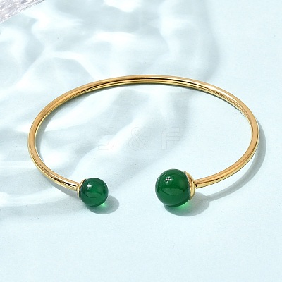 304 Stainless Steel & Nautral Gemstone Torque Bangles BJEW-H644-10G-1